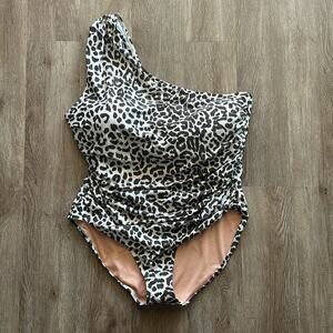 NWT J.Crew Ruched Leopard One Shoulder One Piece Swimsuit Size 22 Taupe Multi
